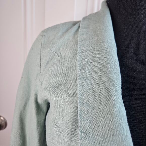 Chocolate USA Sage Green Linen Blazer Juniors Size Medium Zip Pockets Hook Close - Picture 6 of 11